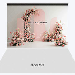 Aperturee - Aperturee Blush Pink Floral Arched Panels Combo Set Backdrop Elegant Roses Wedding Baby Shower Party Decor