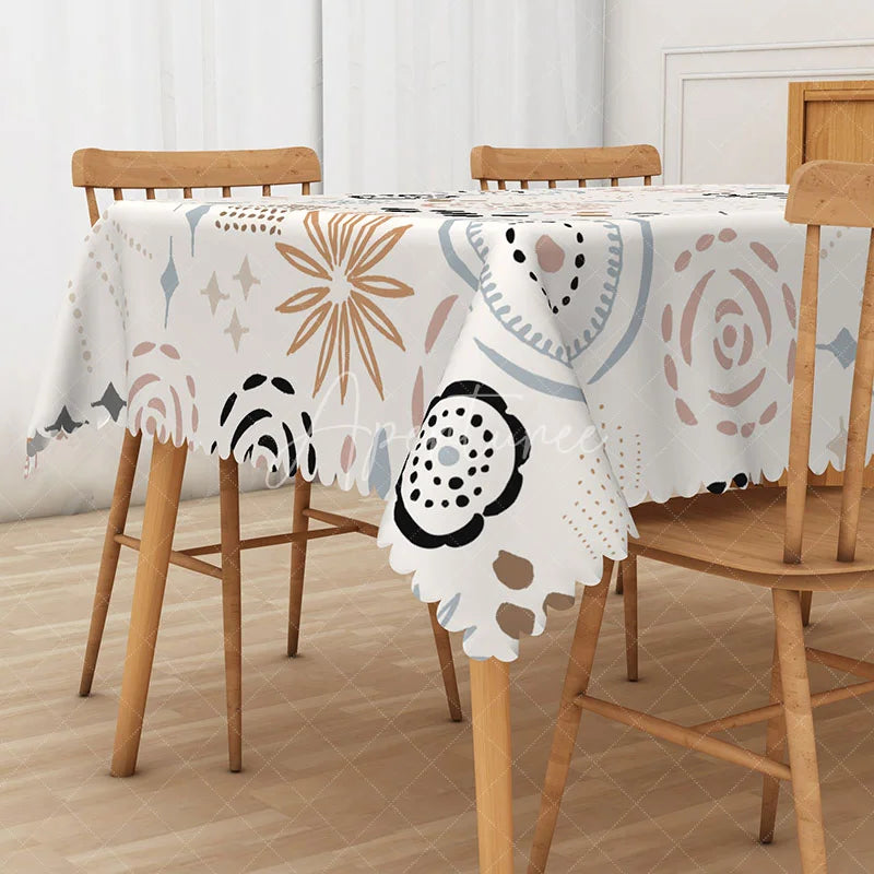 Aperturee - Aperturee Bohemian Abstract Tablecloth with Spirals and Speckles for Eclectic and Artistic Dining Room Decor