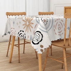 Aperturee - Aperturee Bohemian Abstract Tablecloth with Spirals and Speckles for Eclectic and Artistic Dining Room Decor