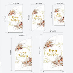 Aperturee - Aperturee Bohemian Happy Birthday Half Moon Arched Backdrop Pampas Grass and Dried Flowers Gold Geometric Frame for Elegant