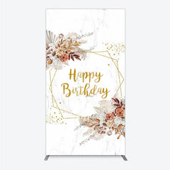 Aperturee - Aperturee Bohemian Happy Birthday Rectangleed Backdrop Pampas Grass and Dried Flowers Gold Geometric Frame for Elegant Decor