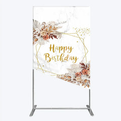 Aperturee - Aperturee Bohemian Happy Birthday Rectangleed Backdrop Pampas Grass and Dried Flowers Gold Geometric Frame for Elegant Decor