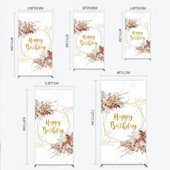 Aperturee - Aperturee Bohemian Happy Birthday Rectangleed Backdrop Pampas Grass and Dried Flowers Gold Geometric Frame for Elegant Decor