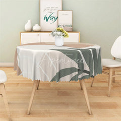 Aperturee - Aperturee Boho Abstract Leaf Round Tablecloth Neutral Beige Geometric Table Cover for Dining Room