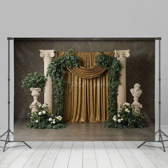 Aperturee - Aperturee Boho Athens Floral Golden Curtain Wedding Backdrop