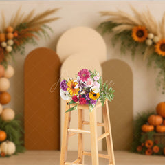 Aperturee Aperturee Boho Autumn Arch Panels Photography Backdrop Fall Pumpkins and Pampas Grass Thanksgiving Themed Photo Prop