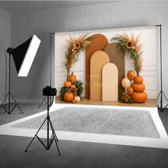 Aperturee Aperturee Boho Autumn Arch Panels Photography Backdrop Fall Pumpkins and Sunflowers Thanksgiving Themed Photo Prop