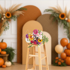 Aperturee Aperturee Boho Autumn Arch Panels Photography Backdrop Fall Pumpkins and Sunflowers Thanksgiving Themed Photo Prop