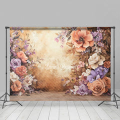 Aperturee - Aperturee Boho Autumn Floral Retro Wall Photography Backdrop