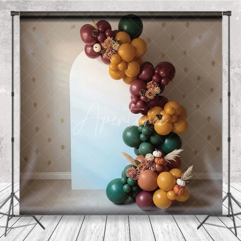 Aperturee - Aperturee Boho Balloon Arch Backdrop Fall Pumpkin Pampas Grass Background Autumn Harvest Birthday Baby Shower Decoration
