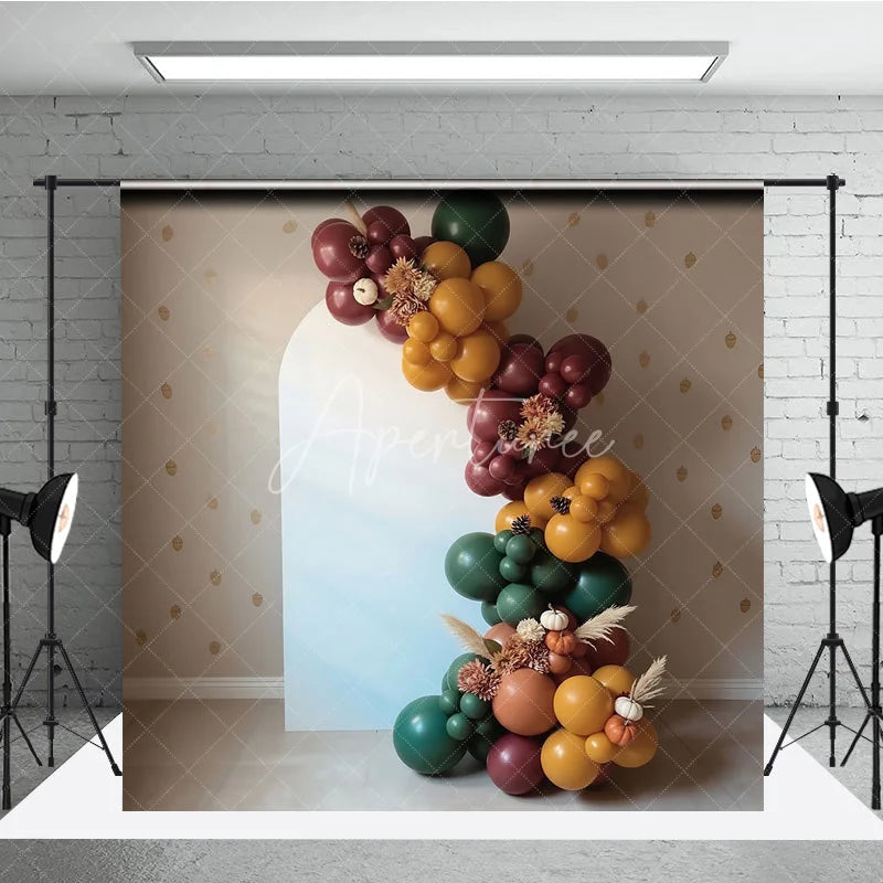 Aperturee - Aperturee Boho Balloon Arch Backdrop Fall Pumpkin Pampas Grass Background Autumn Harvest Birthday Baby Shower Decoration