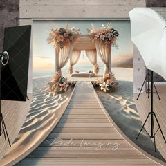 Aperturee - Aperturee Boho Beach Canopy Summer Photography Backdrop Floral Seaside Wooden Boardwalk Sweep Studio Background