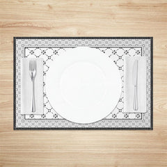 Aperturee - Aperturee Boho Dark Grey White Rhombus Print Set Of 4 Placemats