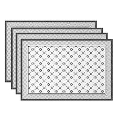Aperturee - Aperturee Boho Dark Grey White Rhombus Print Set Of 4 Placemats