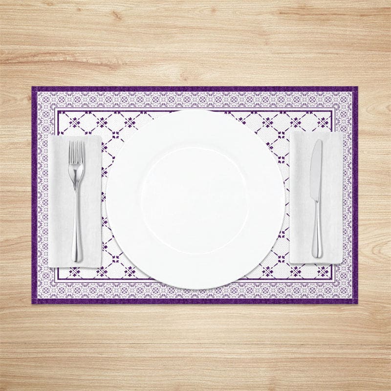 Aperturee - Aperturee Boho Elegant Purple White Rhombus Set Of 4 Placemats
