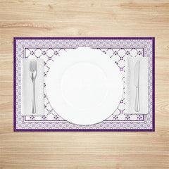 Aperturee - Aperturee Boho Elegant Purple White Rhombus Set Of 4 Placemats