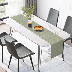 Aperturee - Aperturee Boho Farmhouse Table Runner in Sage Green Plaid and Floral for Spring and Cottage Style Kitchen