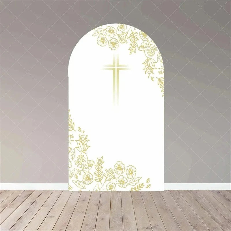 Aperturee - Aperturee Boho Floral Baptism Arch Backdrop Delicate Flower for Christening Party Spring Garden Photo Decor for Kids