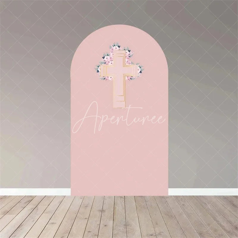 Aperturee - Aperturee Boho Floral Baptism Arch Backdrop Delicate Flower for Christening Party Spring Garden Photo Decor for Kids