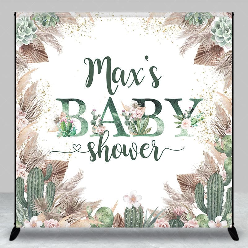 Aperturee - Aperturee Boho Floral Cactus Desert Custom Baby Shower Backdrop