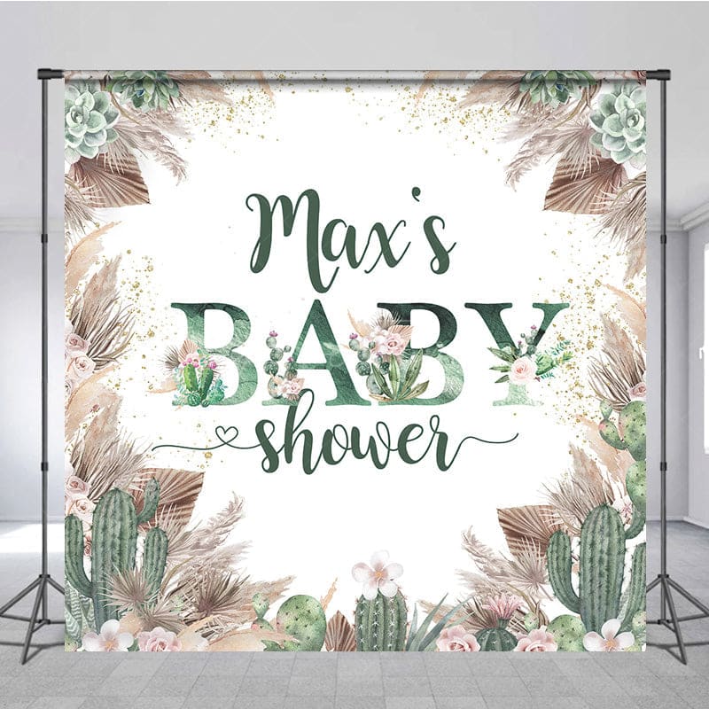 Aperturee - Aperturee Boho Floral Cactus Desert Custom Baby Shower Backdrop