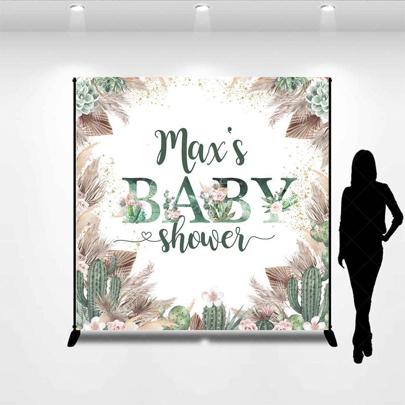 Aperturee - Aperturee Boho Floral Cactus Desert Custom Baby Shower Backdrop