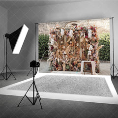 Aperturee - Aperturee Boho Floral Photography Backdrop with Pampas Grass Orchids and Roses Rustic Wedding Event Decor