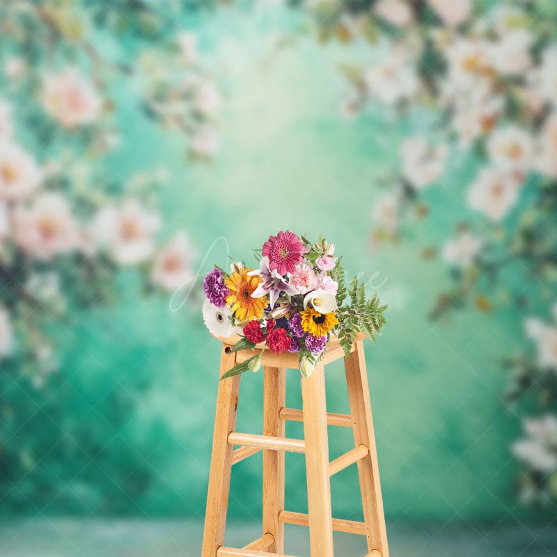 Aperturee - Aperturee Boho Fresh Green Color Floral Spring Photo Backdrop