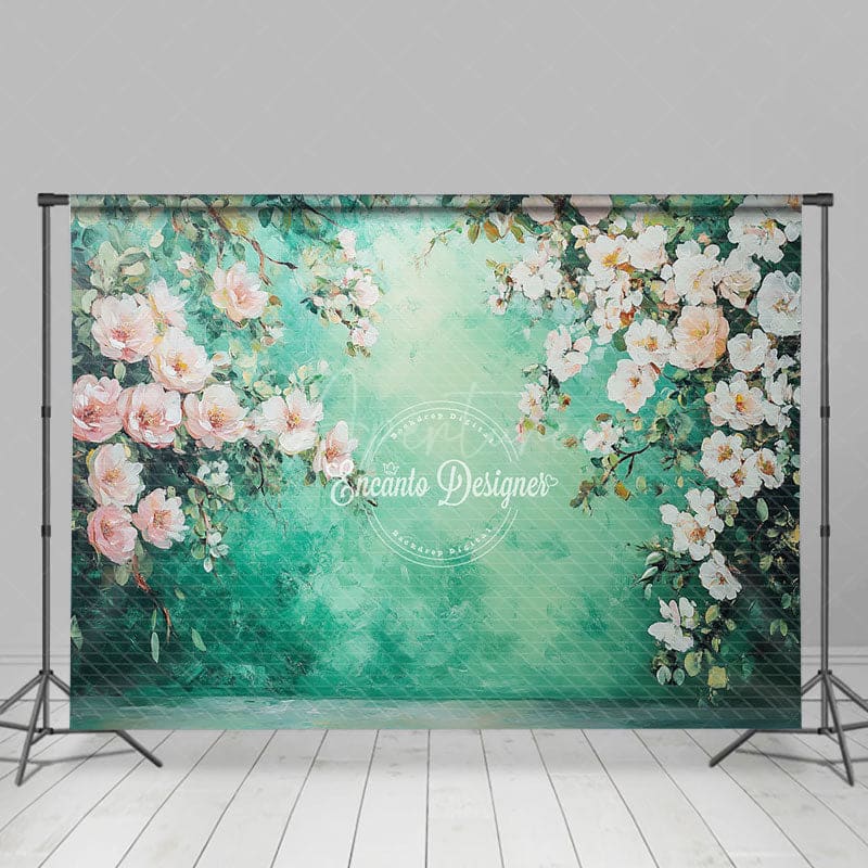 Aperturee - Aperturee Boho Fresh Green Color Floral Spring Photo Backdrop