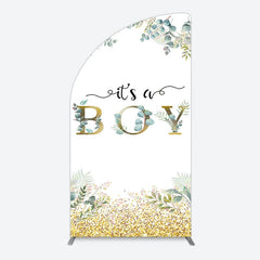 Aperturee - Aperturee Boho Glitter Plants Fresh Baby Shower Half Moon Arch Backdrop