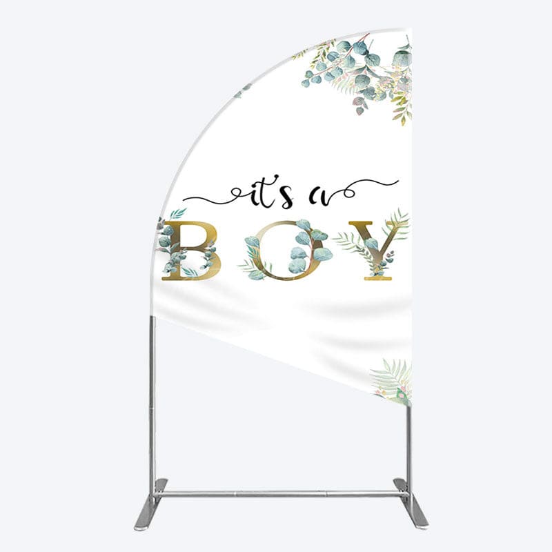 Aperturee - Aperturee Boho Glitter Plants Fresh Baby Shower Half Moon Arch Backdrop