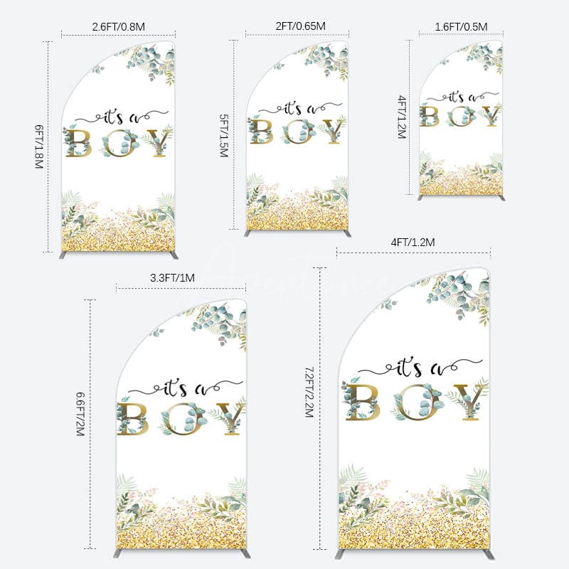 Aperturee - Aperturee Boho Glitter Plants Fresh Baby Shower Half Moon Arch Backdrop