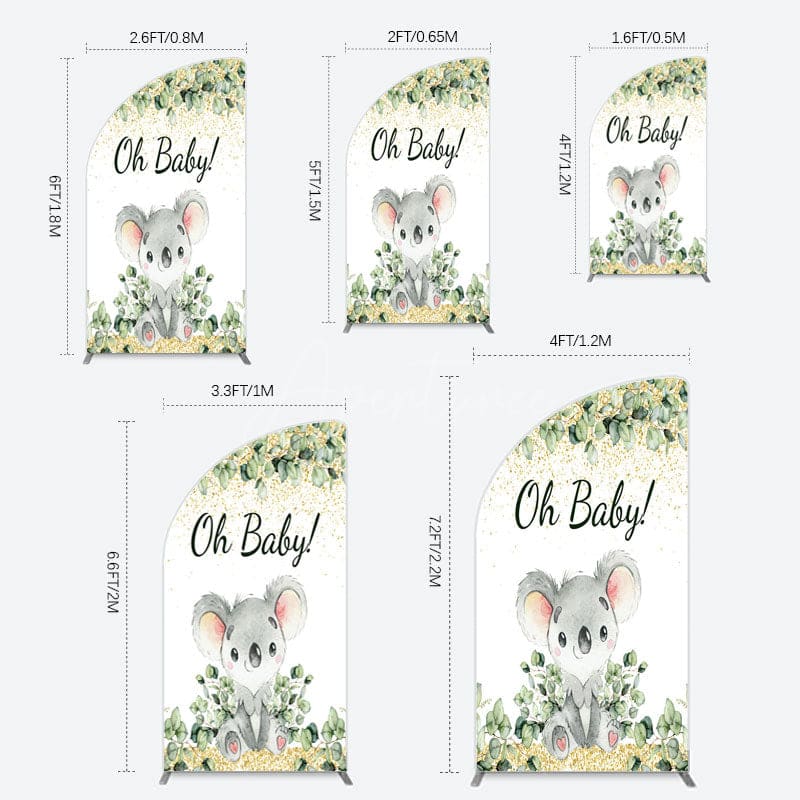 Aperturee - Aperturee Boho Green Glitter Koala Baby Shower Half Moon Arch Backdrop
