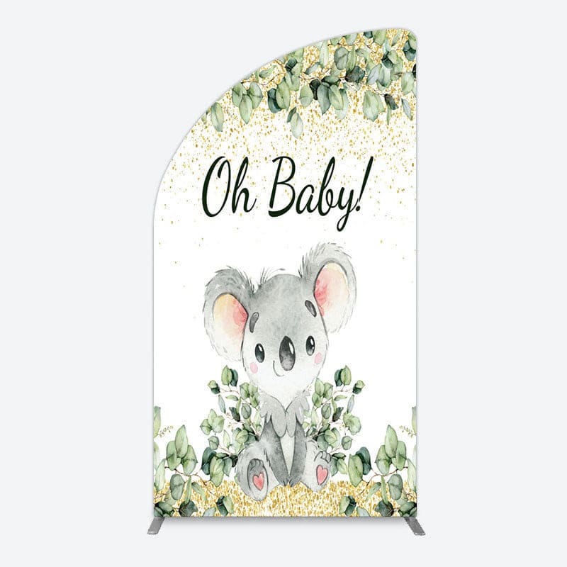 Aperturee - Aperturee Boho Green Glitter Koala Baby Shower Half Moon Arch Backdrop