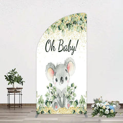 Aperturee - Aperturee Boho Green Glitter Koala Baby Shower Half Moon Arch Backdrop