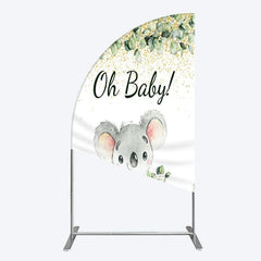 Aperturee - Aperturee Boho Green Glitter Koala Baby Shower Half Moon Arch Backdrop