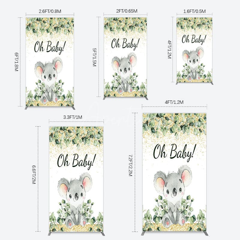 Aperturee - Aperturee Boho Green Glitter Koala Baby Shower Rectangle Backdrop