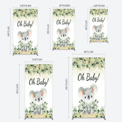 Aperturee - Aperturee Boho Green Glitter Koala Baby Shower Rectangle Backdrop
