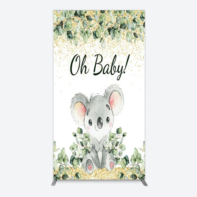 Aperturee - Aperturee Boho Green Glitter Koala Baby Shower Rectangle Backdrop