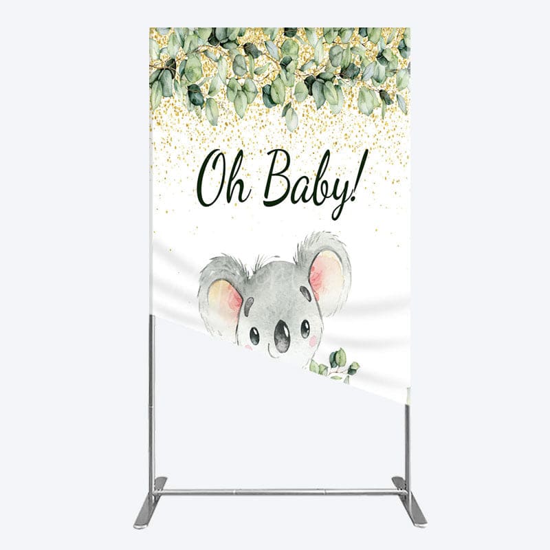 Aperturee - Aperturee Boho Green Glitter Koala Baby Shower Rectangle Backdrop