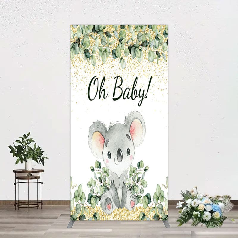 Aperturee - Aperturee Boho Green Glitter Koala Baby Shower Rectangle Backdrop
