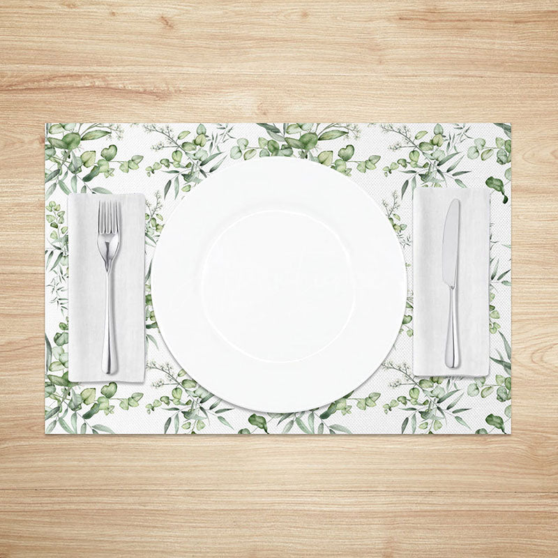 Aperturee - Aperturee Boho Green Leaf and Branch Placemats Set of 4 for Rustic Botanical and Farmhouse Dining Table Decor