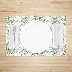 Aperturee - Aperturee Boho Green Leaf and Branch Placemats Set of 4 for Rustic Botanical and Farmhouse Dining Table Decor