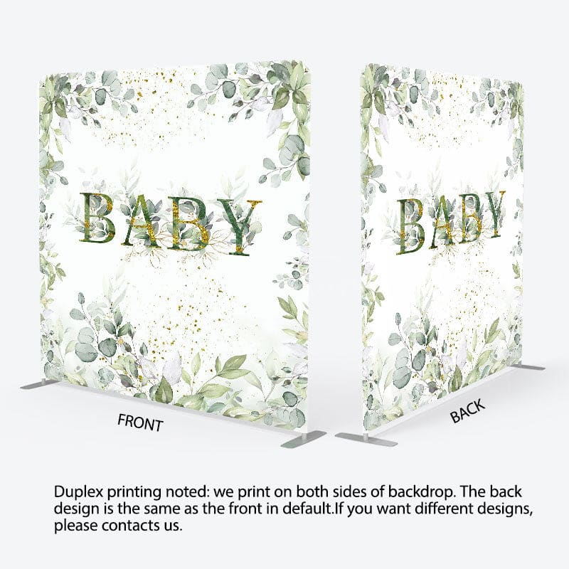 Aperturee - Aperturee Boho Green Leaf Baby Shower Square Tension Backdrop