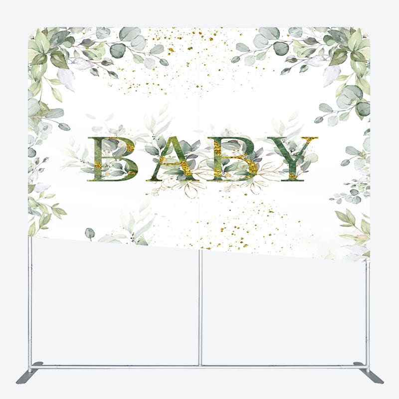 Aperturee - Aperturee Boho Green Leaf Baby Shower Square Tension Backdrop