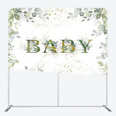 Aperturee - Aperturee Boho Green Leaf Baby Shower Square Tension Backdrop