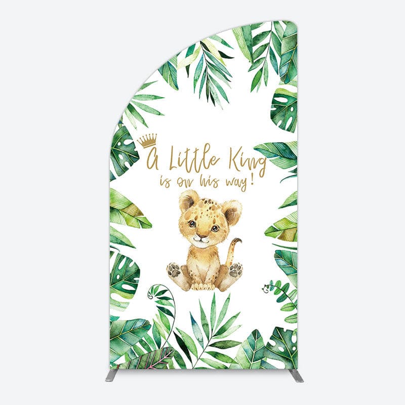 Aperturee - Aperturee Boho Green Leaves Lion Baby Shower Half Moon Arch Backdrop