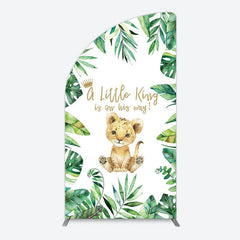 Aperturee - Aperturee Boho Green Leaves Lion Baby Shower Half Moon Arch Backdrop
