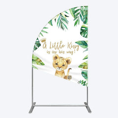 Aperturee - Aperturee Boho Green Leaves Lion Baby Shower Half Moon Arch Backdrop