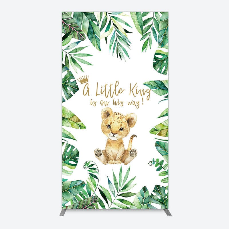 Aperturee - Aperturee Boho Green Leaves Lion Baby Shower Rectangle Backdrop